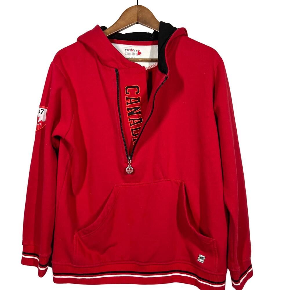 Fun to Be Canadian Quarter Zip Pullover Sweatshirt CANADA Spellout - M